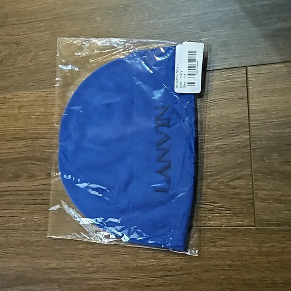 LANVIN LOGO EMBROIDERY WOOL HAT- BLUE - Picture 4 of 11